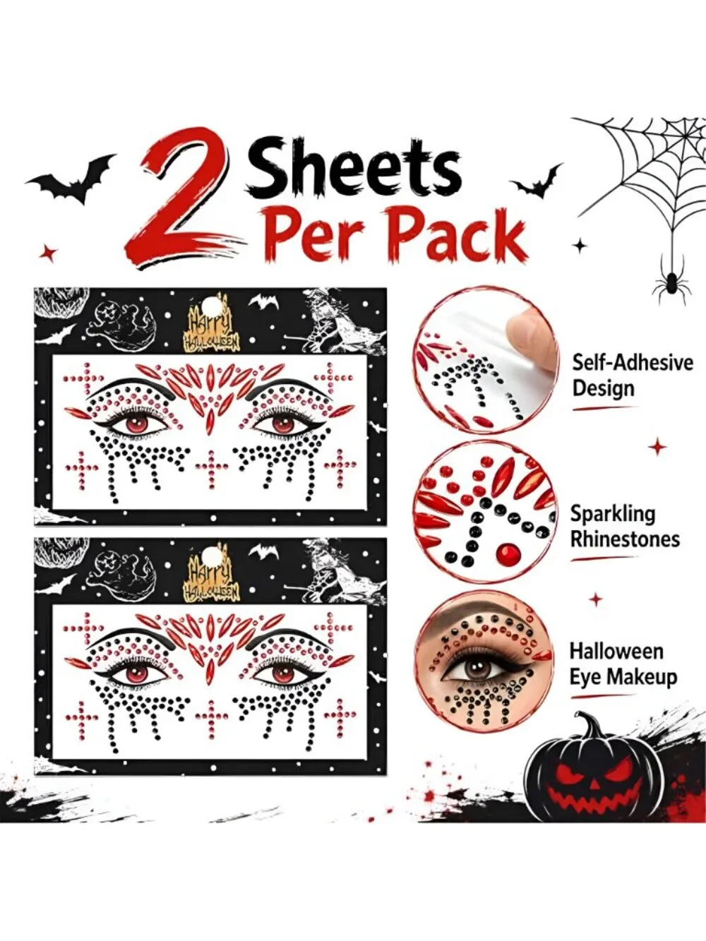 Halloween Face Gems Stickers Gothic Rhinestone Face Jewels for Women Makeup